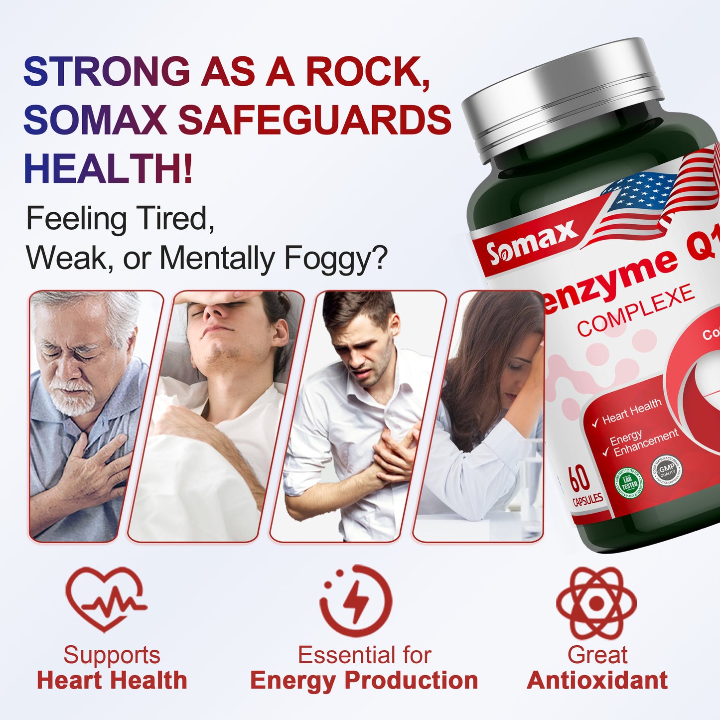 Somax Coenzyme Q10 Complex 200mg Ubiquinol - 60 Softgels for Heart Health and Energy Enhancement, USP Verified, Gluten-Free, Naturally Fermented, Made in USA