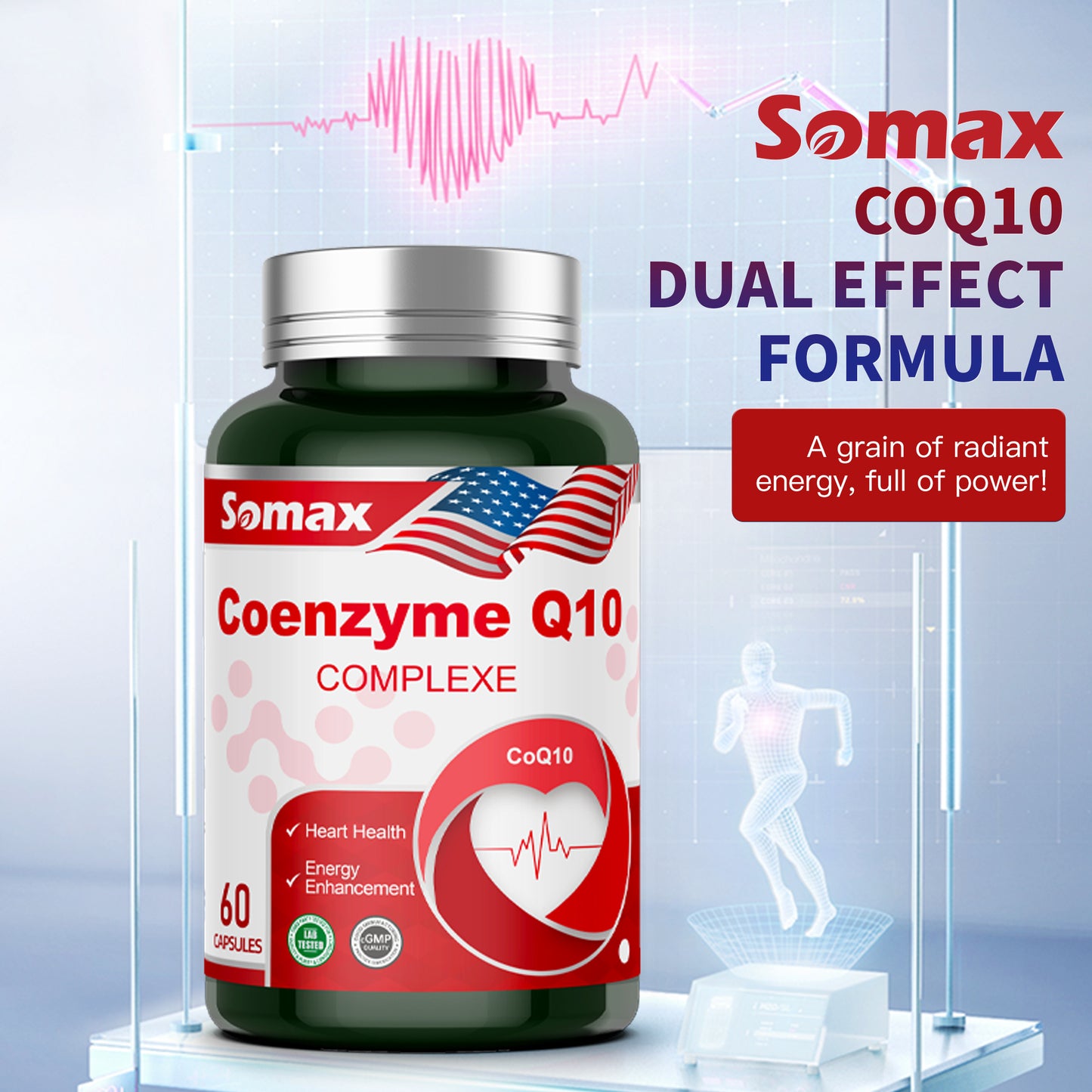 Somax Coenzyme Q10 Complex 200mg Ubiquinol - 60 Softgels for Heart Health and Energy Enhancement, USP Verified, Gluten-Free, Naturally Fermented, Made in USA